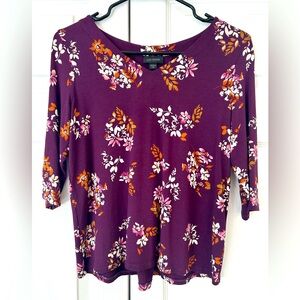 J.Jill Women’s Purple Floral Print 3/4 Sleeve Wearever Blouse Top Size XL Petite